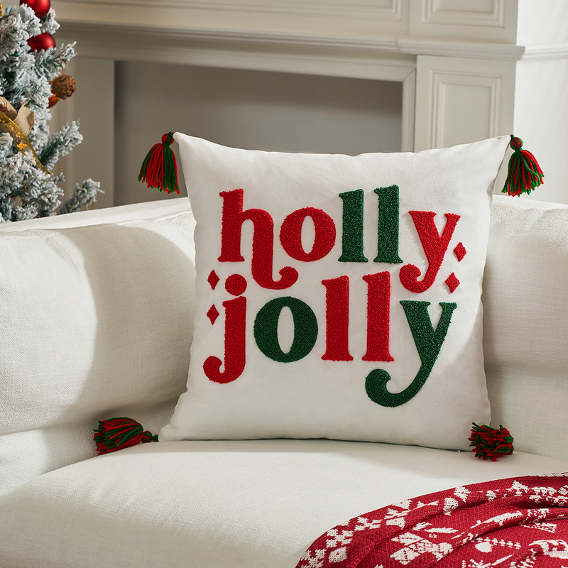 ヘラジカのクリスマスツリーブロンズ枕カバー、秋冬スノーフレーク刺繍クッションカバー45*45、クロスボーダーホットセール|undefined