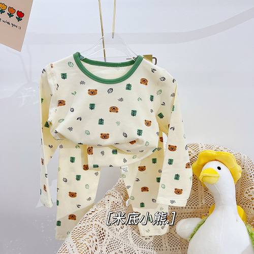Anmeiya middle and large children's boneless Lycra underwear set ginger breathable boys and girls autumn clothes and autumn trousers two-piece manufacturer