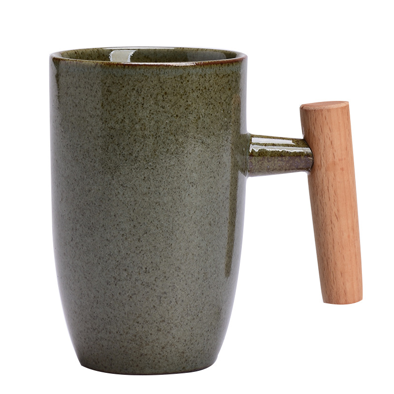 ENCAN oro esmalte gres Japonés taza personalidad simple de cerámica té mango madera creativa café Taza agua