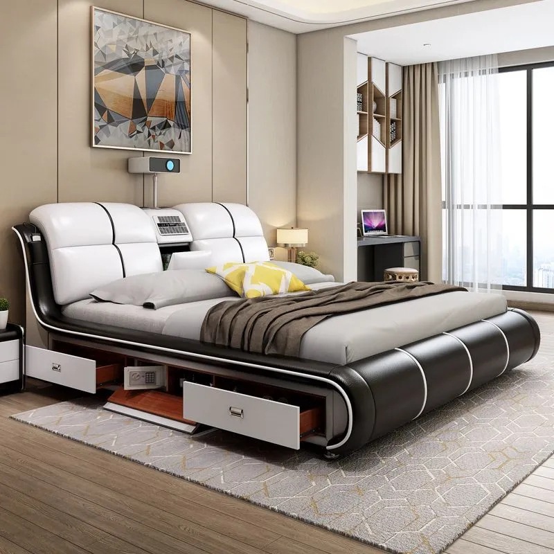 Cama de Cuero Multifuncional de Suministro Directo de Fábrica, Cama de Arte de Cuero Doble Moderna y Simple de 1.8m, Muebles de Dormitorio de 1.5m al por Mayor