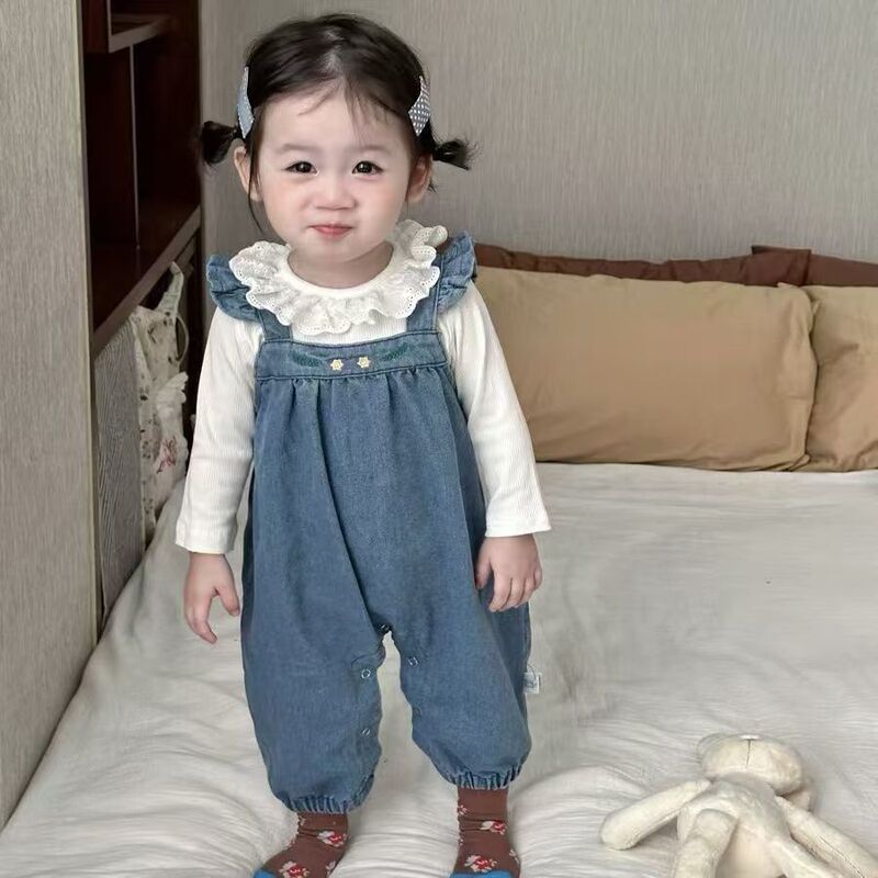 女童背带连体裤套装婴儿女宝宝连体衣打底衫洋气秋装两件套|undefined