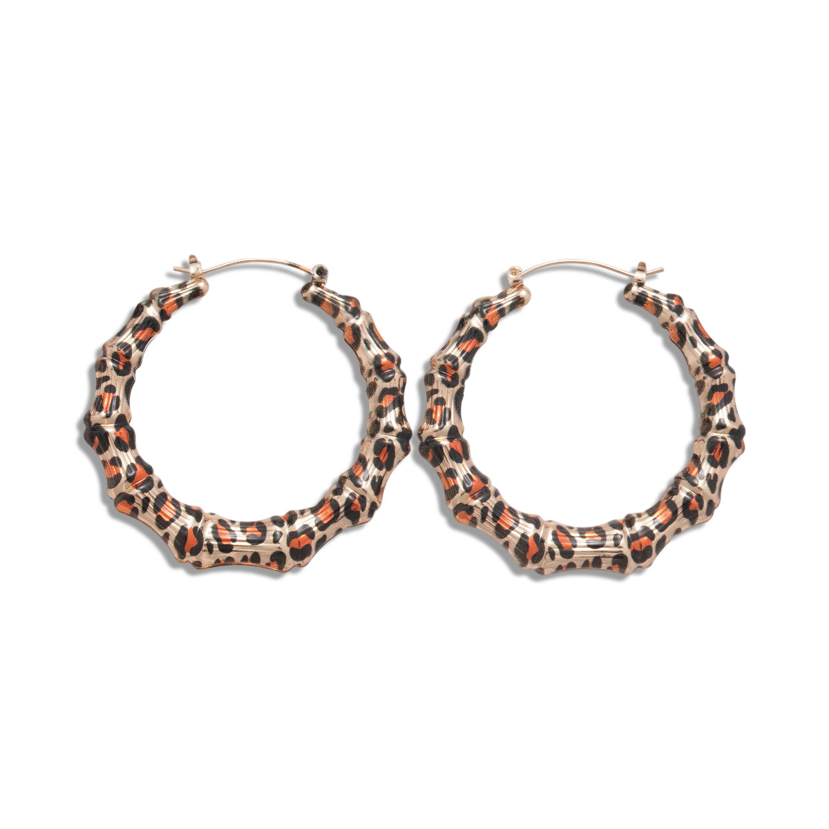 Europa y América leopardo geométrico redondo pliegue botón de bambú otoño y invierno retro simple personalidad de moda alta sensación pendientes para mujeres