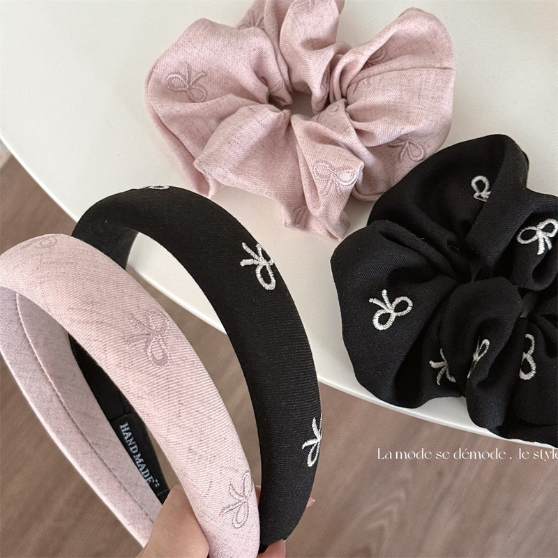 Elegant Embroidered Bow Hair Ring New Style Gentle Bowel Texture Fabric All-Match Daily Headwear Hair Accessories