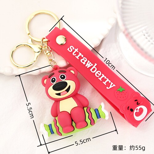 Creative Berry Has Trouble Keychain Cute Cartoon Pendant Small Gift Customized Silicone Strawberry Bear Keychain Wholesale