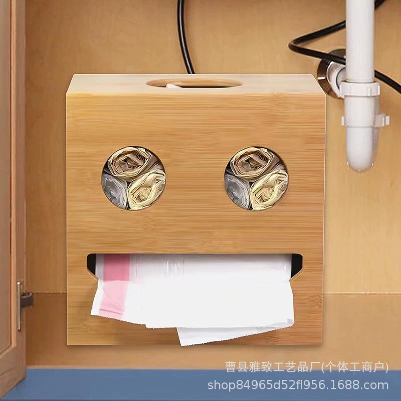 Творческий бамбуковый и деревянный смайлик в форме мусорного мешка коробка для хранения массивного дерева квадратная коробка для бумажных полотенец настенная коробка для мусорного мешка