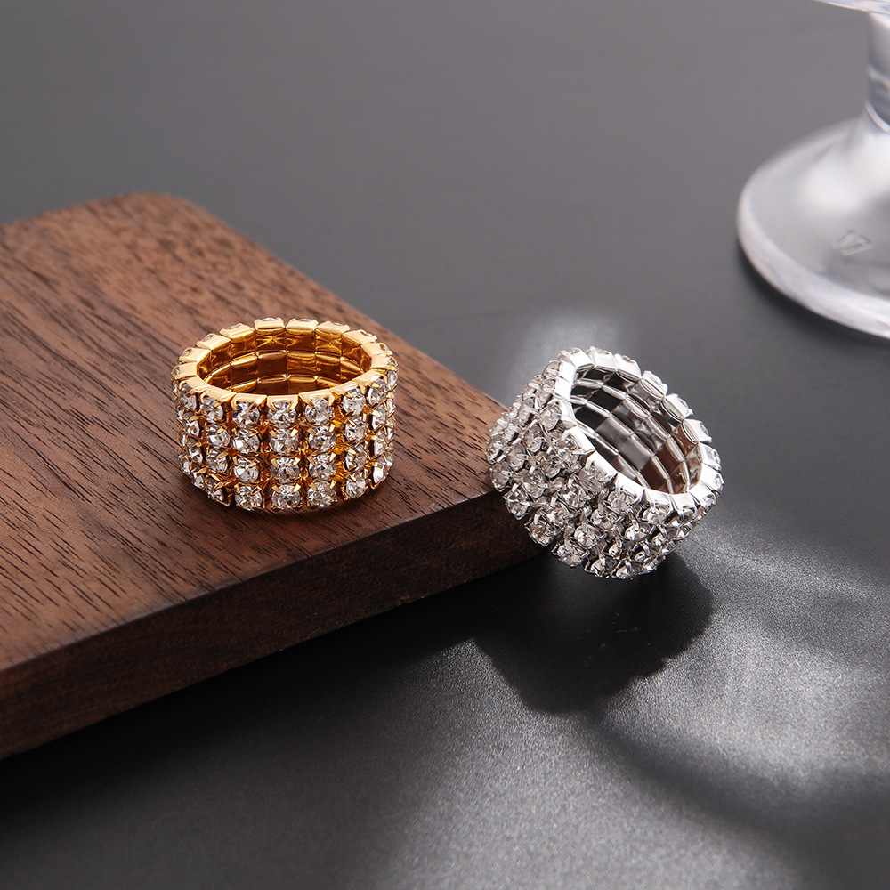 Luxury Fashion Full Diamond Five-Row Elastic Band Stretch Men's Index Finger Ring Manufacturer Wholesale R006_voghion.com