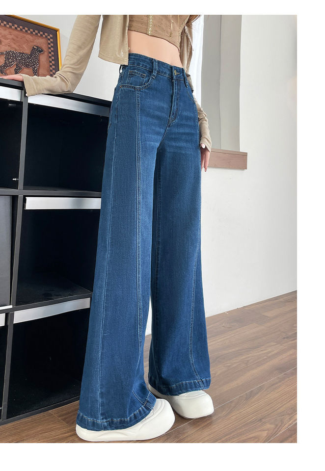 Quần jeans nữ ống loe nhẹ cạp cao tôn dáng màu xanh cổ điển — Xanh cổ điển - Dài hơn, Xanh cổ điển - Tiêu chuẩn chi tiết 13