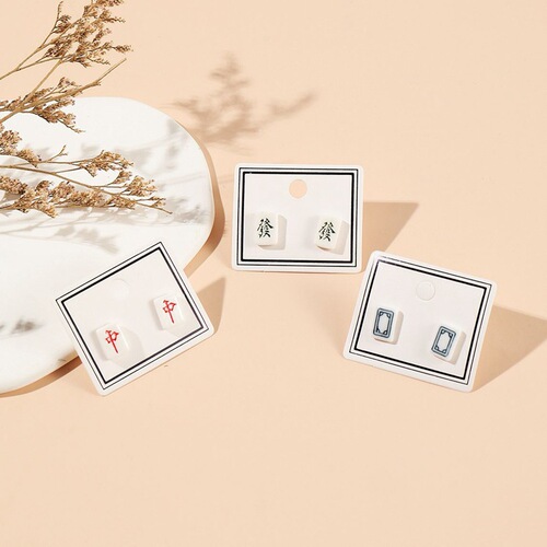 Ceramic jewelry new product mahjong earrings student girl ear jewelry ear piercing original simple simple internet celebrity live broadcast supply small and fresh