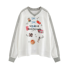 アメリカvネックの肩の長袖のtシャツのユニフォームの女性の春秋早秋の薄いタイプの日焼け止めのブラウスblokette運動の上着
