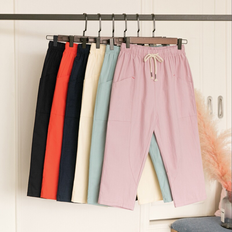 Cotton and Linen Cropped Pants for Women, Summer Thin Slimming Casual Capri Pants, Plus Size 7/8 Length Slim-Fit Linen Pants, Loose Harem Pants