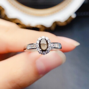 New Natural Starlight Sapphire Ring S925 Silver Inlaid Main Stone 4*6mm Versatile Popular Hot Style Women's Jewelry Wholesale