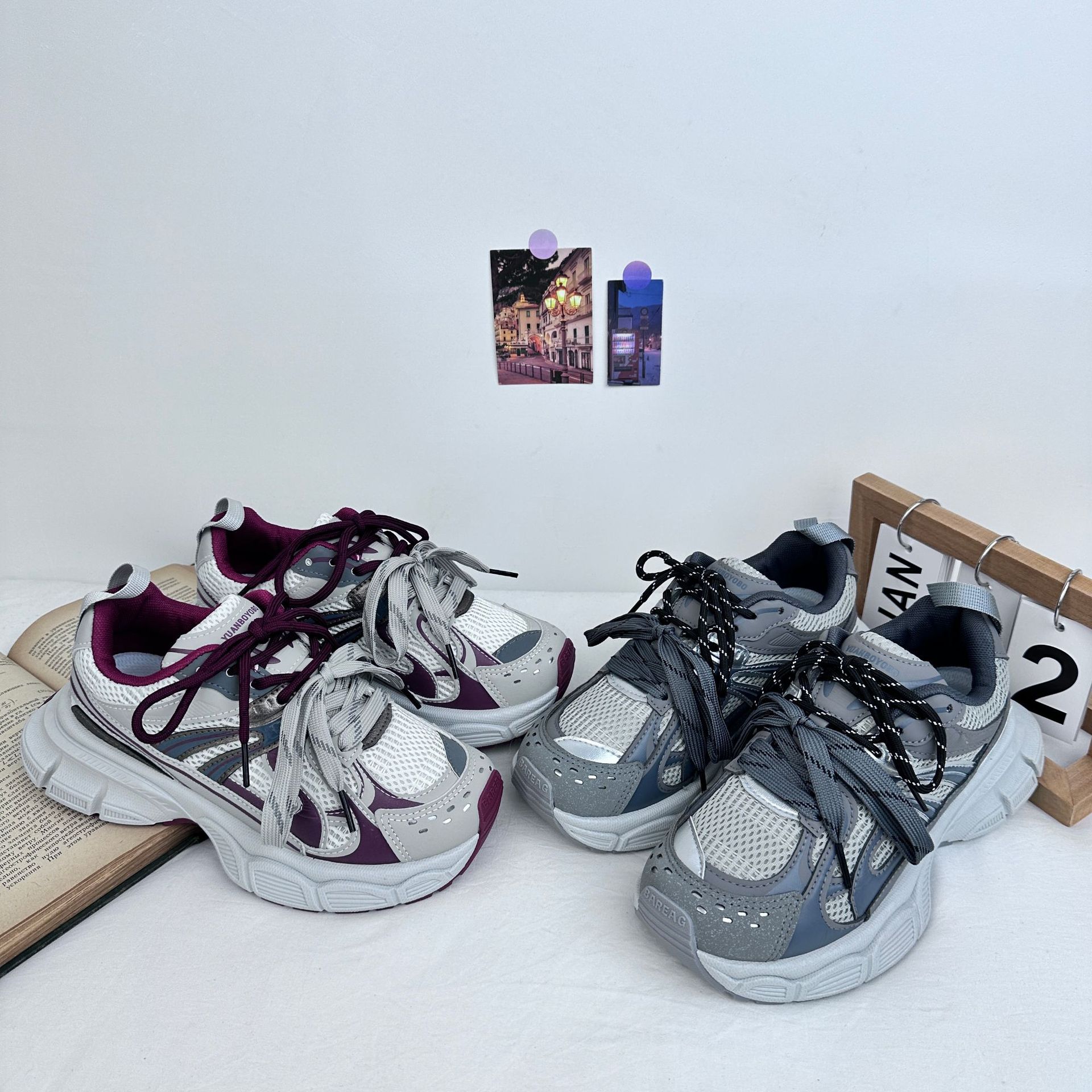 Yuanbo2025 primavera de zapatos deportivos ociosos de mujer estudiantes de estilo coreano transpirables zapatos de suela gruesa zapatos de mujer