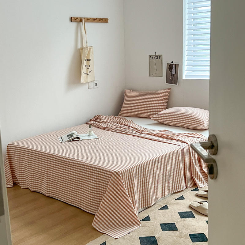 日本式無印単品シーツ良品水洗い綿シーツ純綿格子縞単独シーツベッドスカート純色純綿