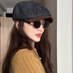 日系牛仔前进帽街头潮人个性帽显脸小辣妹鸭舌帽复古八角贝雷帽子