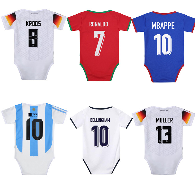 24-25 Baby Football Suit No. 10 No. 9 Real Madrid Argentina France Jersey BB Climbing Suit No. 1 in stock