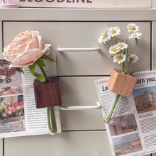 Solid Wood Refrigerator Magnet Creative Decoration Log Magnetic Sticker Wooden Flower Vase Simple Creative Test Tube 3D Vase