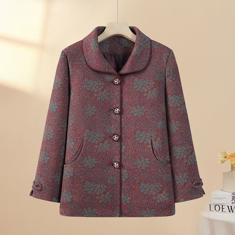 Весенний и осенний новый 2025 средний и пожилой мамы бабушка с отворотом куртка на пуговицах свободно носить топ старуха одежда