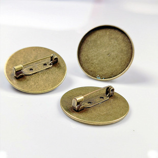 Song Brocade Pin Empty Support 30mm Round Pin Thickeneded Material European Standard Nickel-Free Electroplating Retro DIY Brooch Accessories