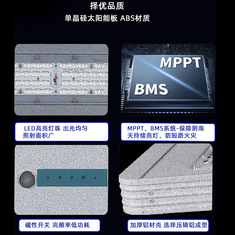 Factory direct sales led street light cross-border human body sensor light 120w integrated outdoor solar street light 6 meters customized
