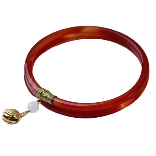 Dingdang bangle bracelet for women, natural agate and carnelian bangle, jade step-by-step sound, a pair of jade bracelets for girlfriend, same as the original pair