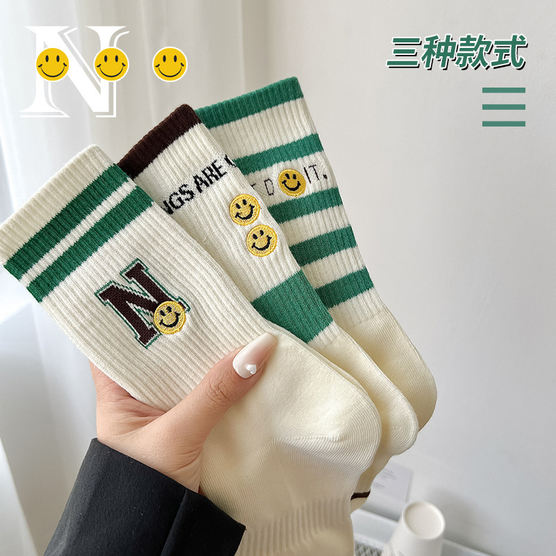 Green mid-length stockings for children summer New 2023 striped cotton thin fashion calf socks sneakers wholesale