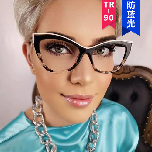 Cross-border large-frame anti-blue light glasses frame TR90 personalized splicing contrasting color stroke hot girl decoration street shooting flat mirror for women