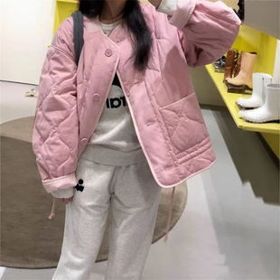 French Niche 2025 Early Spring New Elegant Quilted Collar Short Loose Drawstring Tight Waist Cotton Coat Jacket