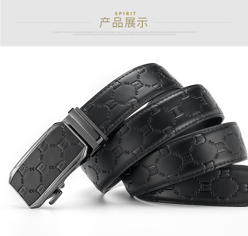 Automatic buckle, genuine leather, business style, original black dress belt, wide belt, Chinese design, waist tightener, cowhide men's belt.