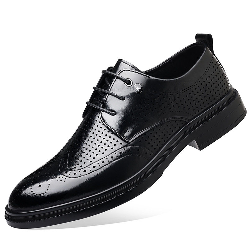 Giày sandal da nam kiểu Brogue khoét lỗ thoáng khí cỡ lớn — Kiểu khoét rỗng màu nâu, Màu nâu, dùng được bốn mùa, Mẫu đen bốn mùa, Kiểu khoét rỗng màu đen