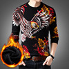 Sweater men leisure time Chaopai personality Eagle printing Base coat knitting Plush sweater men's wear Autumn and winter