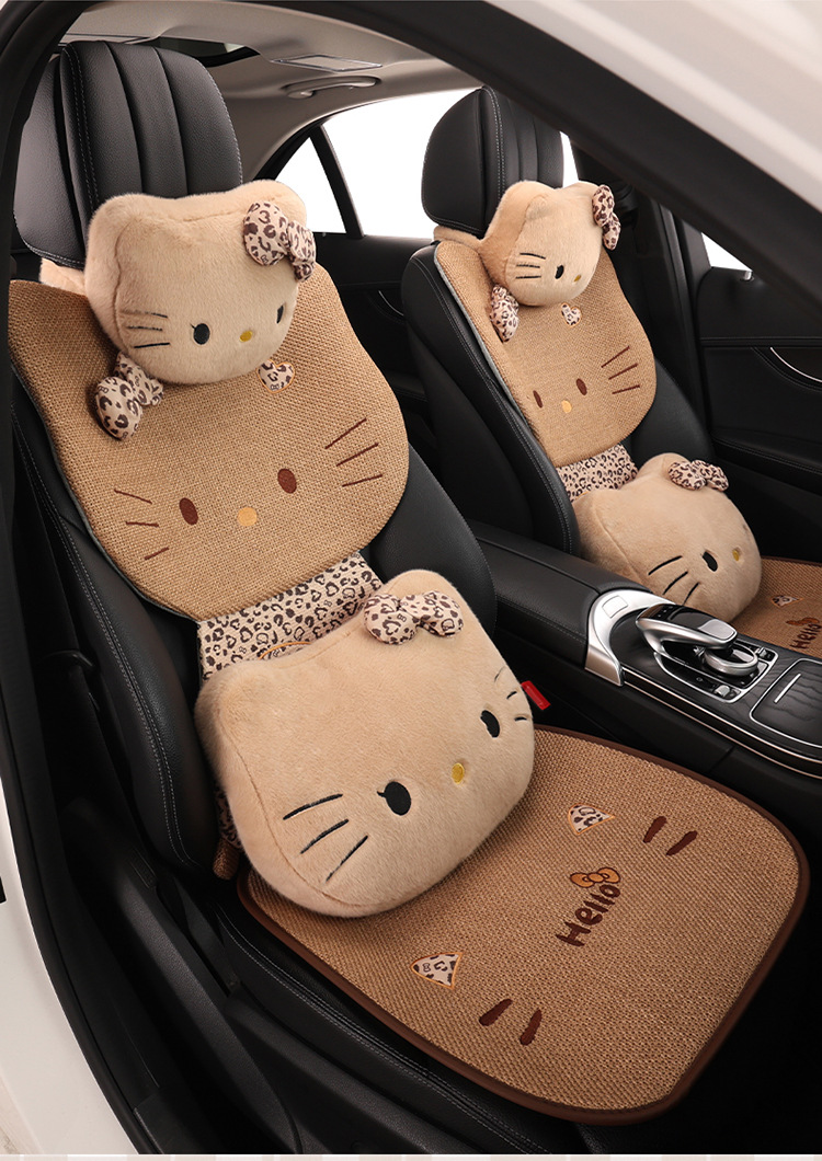 Car Seat Cushion for All Seasons, Side-Mounted, Reverse-Wrapped Kt Summer Cushion, Breathable, Non-Slip, Cartoon Seat Cushion, Five-Seater Car Seat Cover