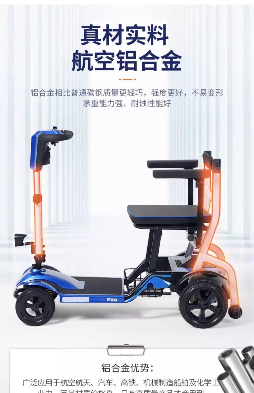 Lightweight Folding Mobility Scooter for the Elderly, Four-Wheel Electric Vehicle, Smart Power-Assisted Vehicle for Travel and Boarding a Plane