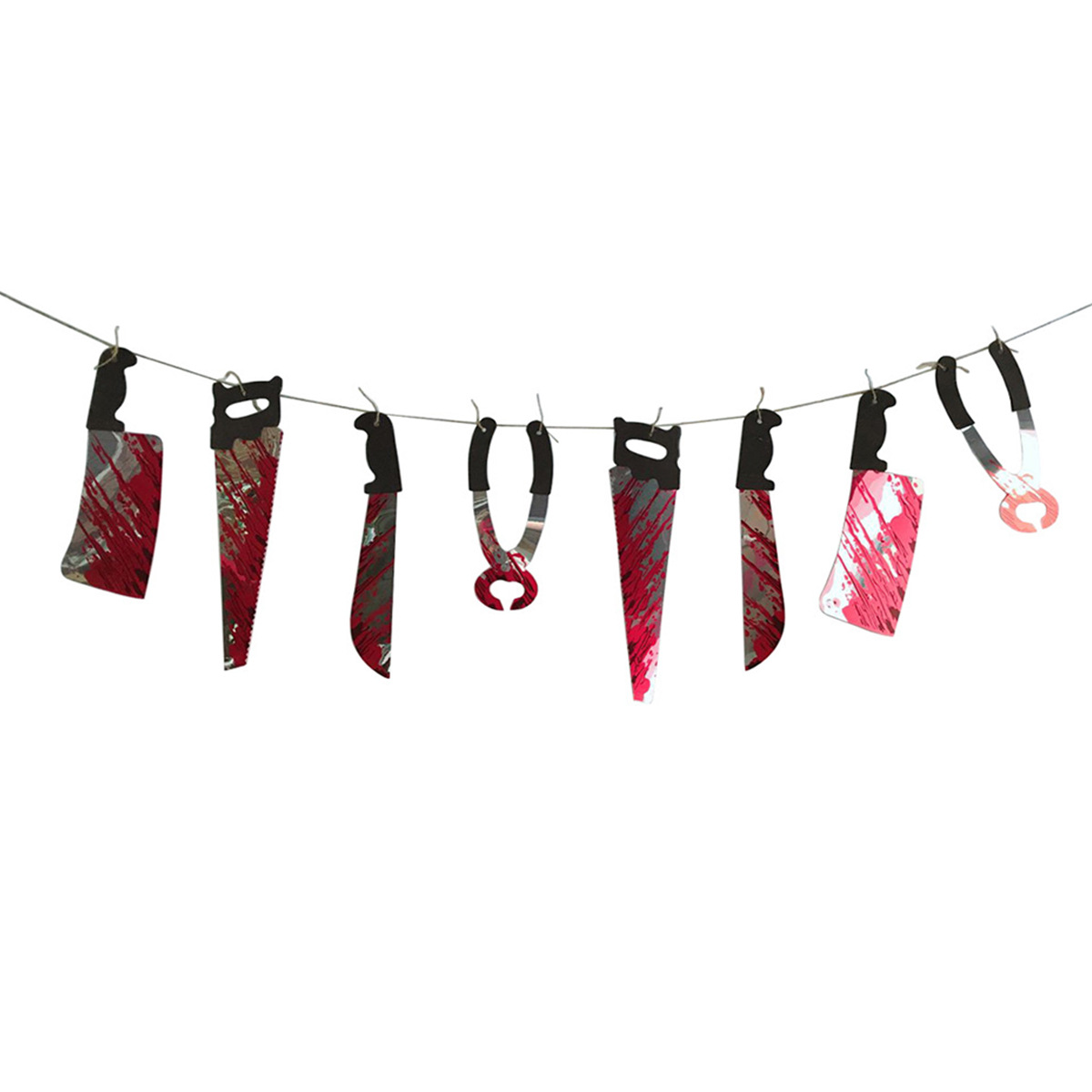 Halloween decorations horror blood knife hanging flags haunted house trick scary PVC props pull flower hanging ornaments_voghion.com