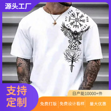 2026跨境新款欧美2026热卖3D数码印花男士百圆领搭短袖热卖T恤衫