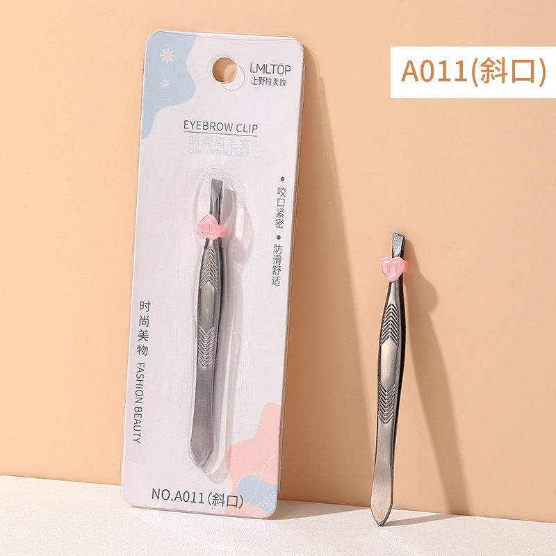 LMLTOP cejas de acero inoxidable abrazadera de cejas planas oblicuas pinzas de extracción de cabello pinzas de cejas falsas clip auxiliar