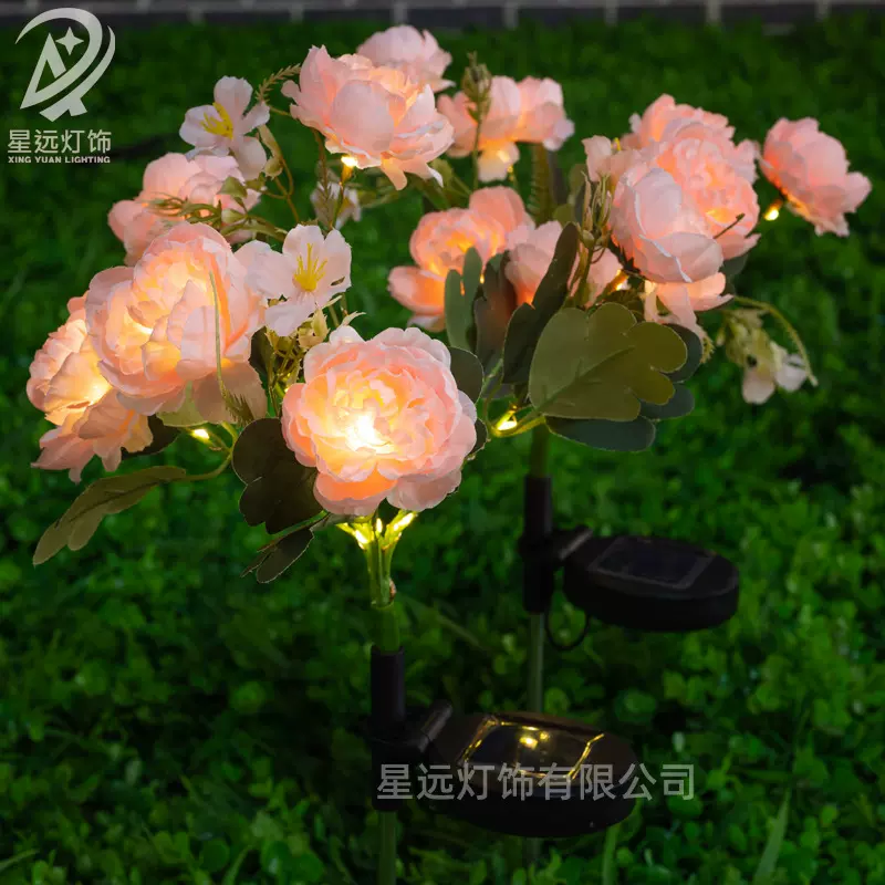 太阳能仿真牡丹花灯户外庭院造景布置氛围灯花园阳台装饰灯跨境