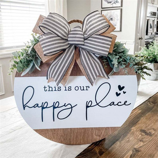 Cross-Border Popular Welcome Sign Door Plate Spring and Summer Front Door Decoration Garland Round Wooden Hanging Sign Home Wall Decoration