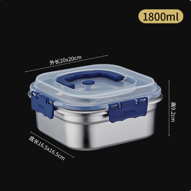 Caja de almacenamiento fresco de acero inoxidable al por mayor, caja bento sellada engrosada de grado alimenticio con tapa, caja de almacenamiento de refrigerador portátil de gran capacidad