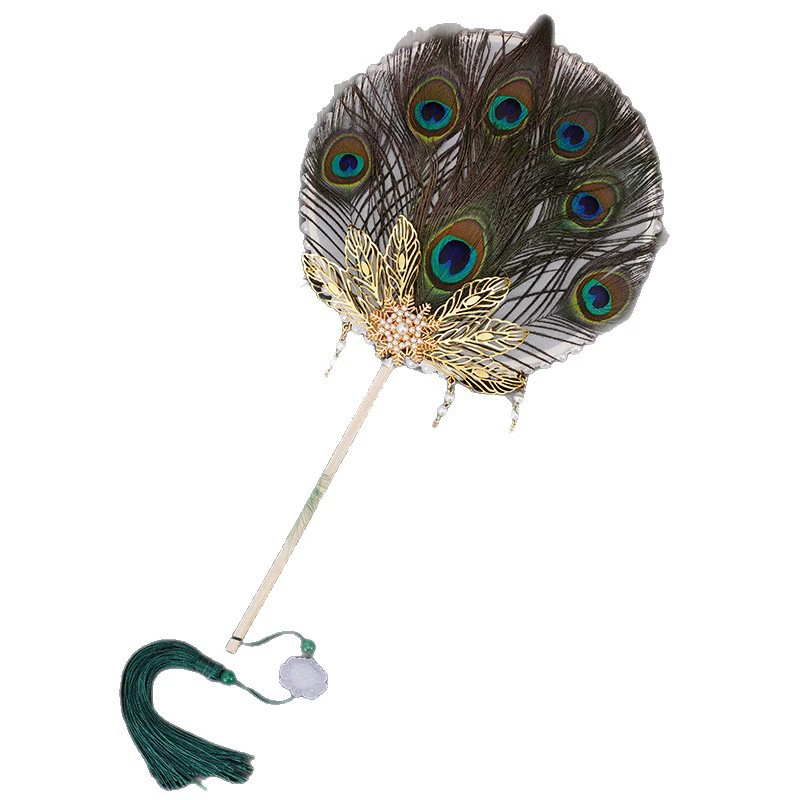 Handle, accessory, velvet props, handheld Hanfu, cheongsam, peacock