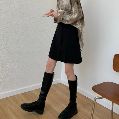 Black Pleated Skirt Women's Summer 2025 New High-Waist A-Line Skirt Petite Size Suit Bustier Short Skirt