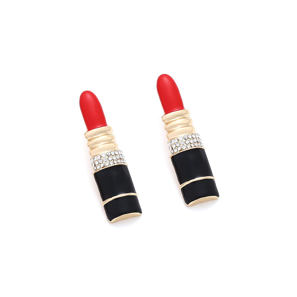 Lipstick Pattern 1 Pair Novelty Lipstick Enamel Alloy Rhinestones Ear Studs