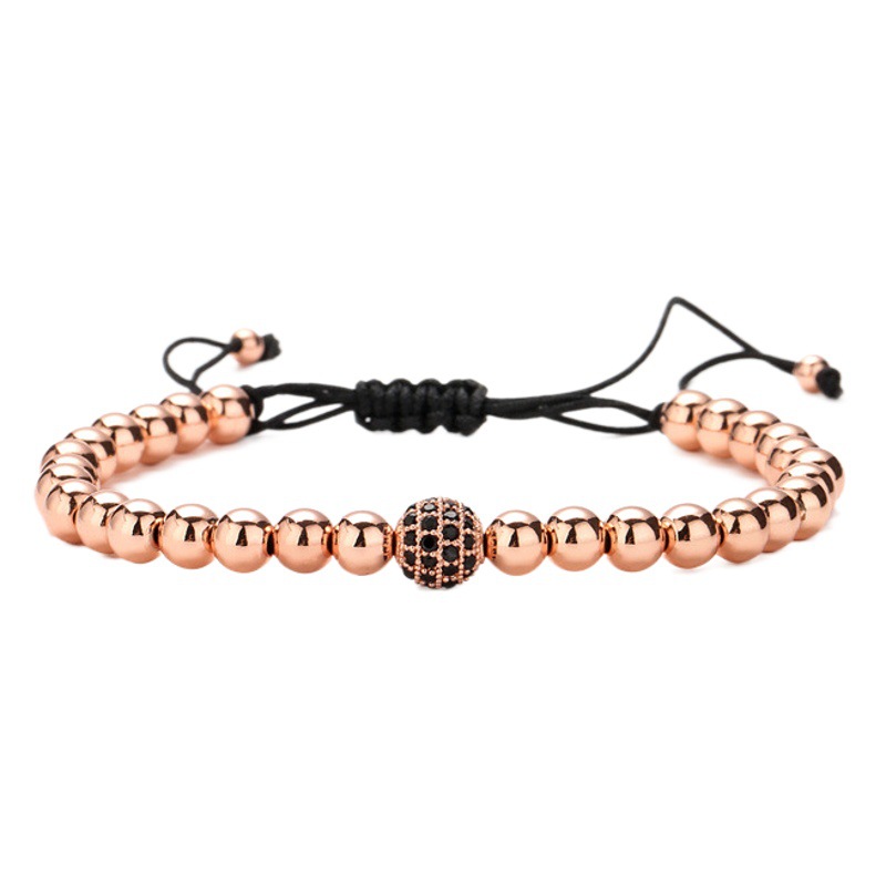Joyería de comercio exterior europea y americana cobre micro-incrustaciones diamante bola pulsera pull ajustable cuentas de cobre pulsera tejida con cuentas