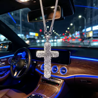 Diamond Cross Stainless Steel Accessories Car Pendant Car Hanging High-end Car Hanging Pendant Diy Jewelry Bracelet (Car hanging) - white