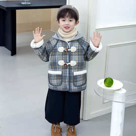 男童秋冬装加绒外套2025新款洋气时髦儿童呢子大衣男孩宝冬季衣服