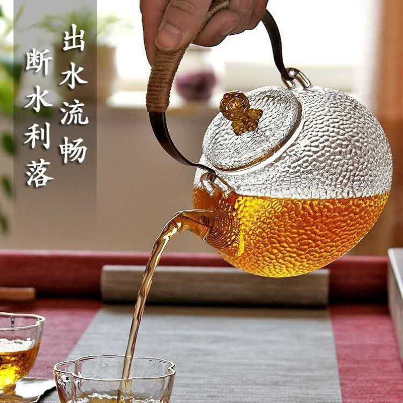 Japanese-style Glass Teapot Hammer Pattern Glass Teapot Household Cooking Teapot Electric Pottery Pot Straight Burning Teapot with Liner