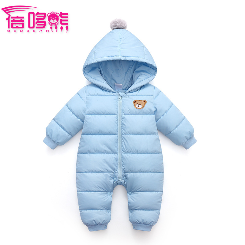 INS popular transfronterizo exclusivo Otoño e Invierno moda nueva Bola de piel con capucha color sólido cálido bebé mono mameluco