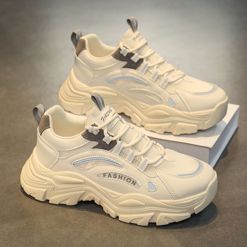 男鞋秋冬网面青少年运动防滑休闲鞋厚底增高跑步白色老爹潮鞋冬季