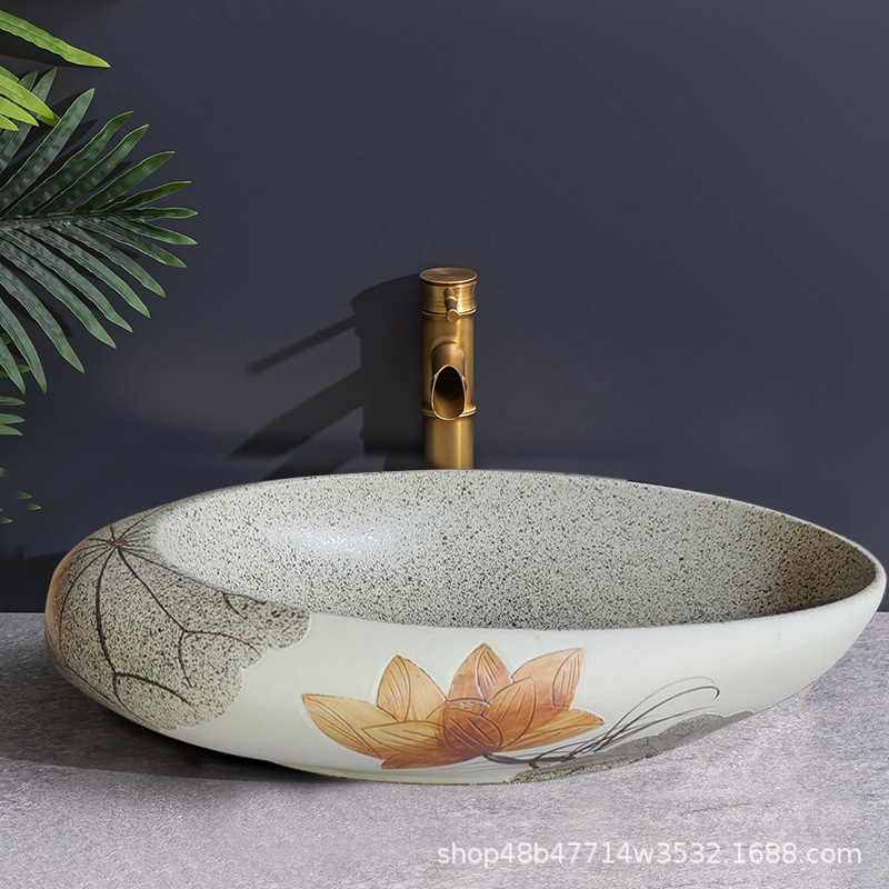 Unique Ceramic Countertop Wash Basin, Antique-Style Single Basin Designer Art Basin for Bathroom Vanity Unique Ceramic Countertop Wash Basin, Antique-Style Single Basin Designer Art Basin for Bathroom Vanity