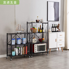 取り付けなし折りたたみキッチンラック床置き多層移動可能鍋電子レンジ収納整理棚