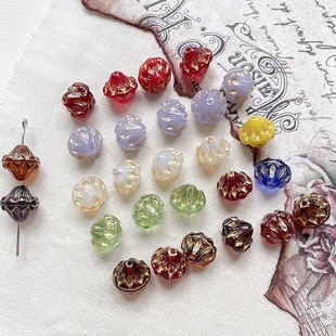 Prague Multi-Color Retro Gold-Painted Tapered Glass Beads Handmade Beaded Jewelry DIY Loose Bead Material Accessories